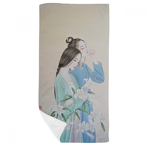 Peinture chinoise serviette de bain 35x70cm multicolore douce fleur