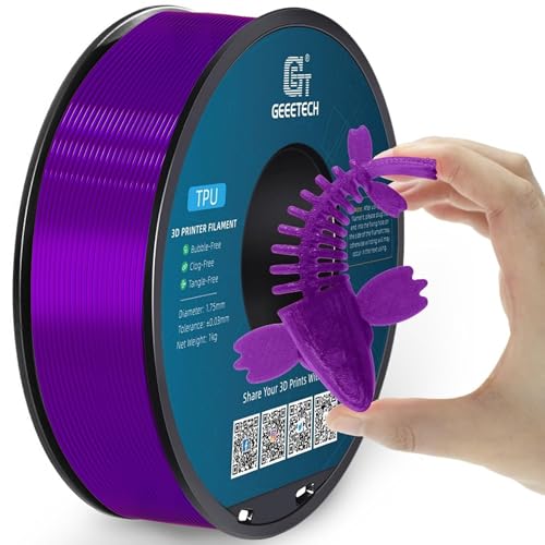 Geeetech TPU Filament 1.75mm, Shore 95A Flexible 3D Printer Filament with High Elasticity, 1KG (2.2lbs) Spool, Dimensional Accuracy ±0.03mm, Fits Most FDM Printers (Clear Purple)