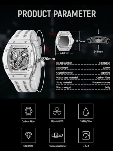 Image of TSAR BOMBA Mens Luxury Watch Automatic Watches for Men 50M Waterproof Japanese Mechanical Movement Tonneau Stainless Steel Case Sapphire Glass Big Face Cool Unique Fashion Gift Men