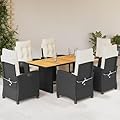 YITHOPI 7 Piece Patio Dining Set with Cushions Black Poly Rattan Versatile Lounge Furniture Outdoor Lounge Set Patio Furniture Sets Balcony Furniture Sets for patios, Gardens, Decks