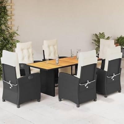 YITHOPI 7 Piece Patio Dining Set with Cushions Black Poly Rattan Versatile Lounge Furniture Outdoor Lounge Set Patio Furniture Sets Balcony Furniture Sets for patios, Gardens, Decks