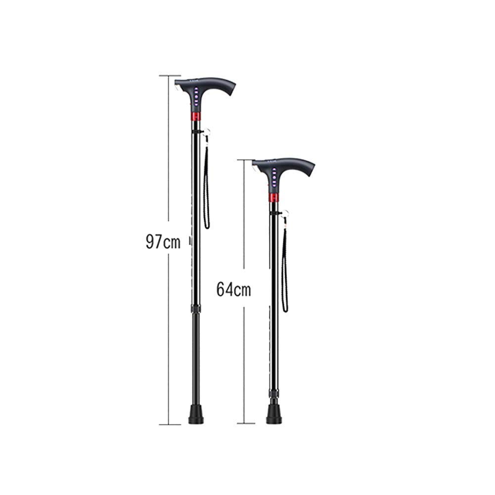 Muleta para Caminar BJH Ajustable con luz LED y Alarma Base Antideslizante para Hombres y Mujeres Bastón para Caminar HGCHH
