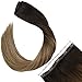 Produktbild [Sparen Sie 3] Ugeat 35 cm Clip in Extensions One Piece Echthaar Balayage Naturliche Haarverlangerung Ein Stuck mit 5 Clips Dunkelstes Braun bis Mittelbraun und Hell Gold-braun #2/6/12 50GR