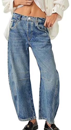 HUNGSON Women's Barrel Jeans Wide Leg Mid Rise Loose Y2k Baggy Boyfriend Jeans Denim Ankle Pants
