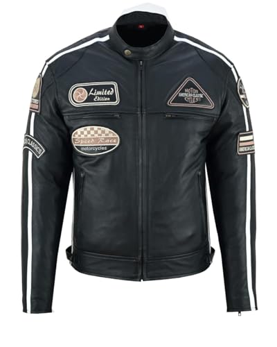 Veste de moto en cuir pour homme avec protections originales pour le touring