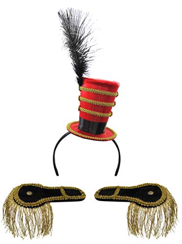 Nicky Bigs Novelties Mini Ringmaster Hat and Black Shoulder Epaulettes Gold Fringe Costume Accessory