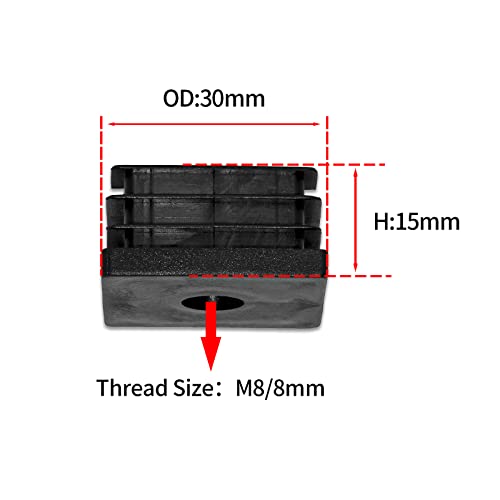 Image of Flyshop Black M8 Threaded Plastic Plugs Square Tube End Caps Tubing Plugs Inserts Furniture Glider 30 mm x 30 mm 4 Pcs