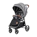 Kinderkraft GRANDE PLUS Passeggino Leggero dalla Nascita fino 22 kg, Pieghevole con una Mano, Posizione Sdraiata, L'ammortizzazione su Tutte le Ruote, Cappottina XL, Grigio