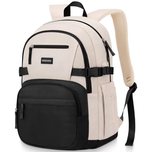 Image of WINDARS Backpack for School Girls, Cute High School Backpacks for Teens Women Student Large Bookbag 15.6 Inch Laptop Bag with USB Charger Port for College Work Travel Trip (Black Beige)