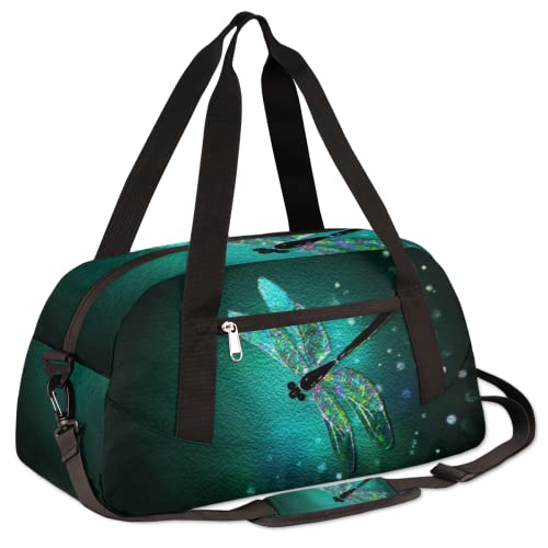 Glass Dragonfly Green Kids Duffel Bag for Girls Boys Teens, Dragonfly Oil Painting Dance Bag Overnight Small Duffel Bag Carry On Weekend Sports Gym Travel Bag for School Practice Gymnastics Ballet2