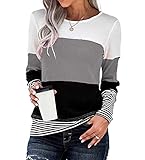 【Feature】: Gestreifter Farbblock, Rundhalsausschnitt, sexy tops,Langarm T Shirts, locker,Rundhalsausschnitt, lässig, hoher niedriger Saum, modisches Pulloverhemd für Frauen,Schönes, elastisches Shirt mit tollem Schnitt. Weiche Qualität.