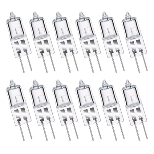 GMY G4 12 Pack Halogen Light Bulbs 10W 12V 2800K Warm White Dimmable 2-Pin Capsule Lamps, High CRI No Flicker for Cooker Hood Bathroom Lava Cabinet Table Downlight Kitchen Ceiling Lamp