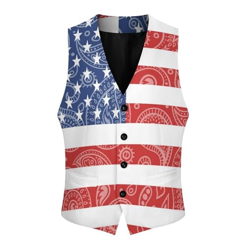 U.S. Flag Paisley Pattern Novelty Men's Suit Vest Funny Formal Dress Vests Business Waistcoat3