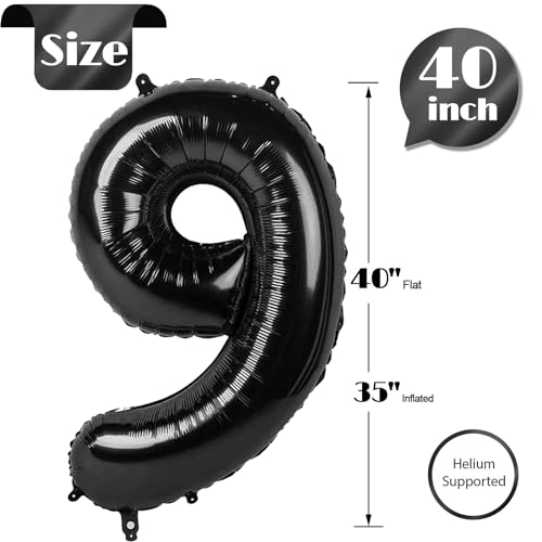 Image of Black Number 9 Balloon 40 Inch, 9th Birthday Party Decorations, Giant 9 Foil Balloon for Party Supplies