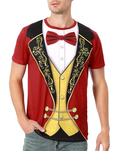 Funny World Ringmaster Costume Men Circus Shirt Lion Tamer Showman T-Shirts Red XX-Large