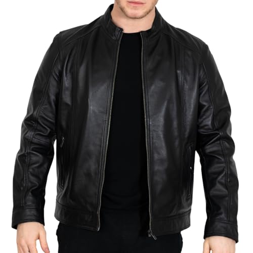 Image of BRICK LANE Stand Collar Leather Jacket for Men | Timeless Design - Genuine Lamb Nappa Leather Cafe Racer Jacket