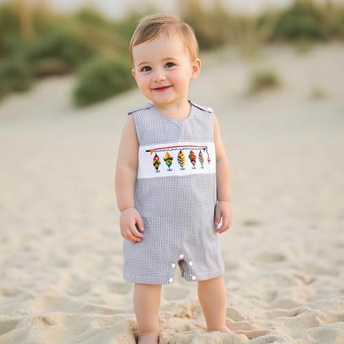 Newborn Infant Baby Boy Summer Clothes Embroidery Plaid Sleeveless Romper Jumpsuit Overall Bodysuit One-Piece Outfit4