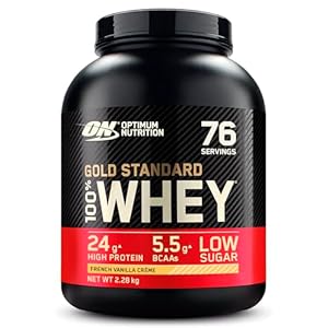 Optimum Nutrition Gold Standard 100% Whey, Poudre de Protéines pour Construction et Récupération Musculaire, avec Glutamine et Acides Aminés BCAA Naturels, Vanille Française, 76 Portions, 2,28 kg