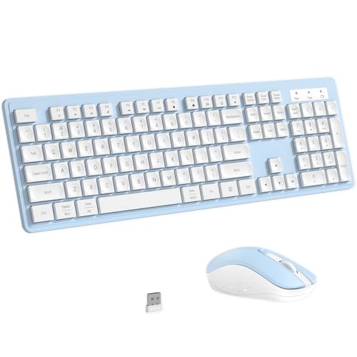Wireless Keyboard and Mouse, 2.4GHz Cordless Keyboard Mouse Combo, Optical Mouse, Plug and Play USB Receiver, Compatible with Windows, Mac, Laptop, and PC（White Blue）