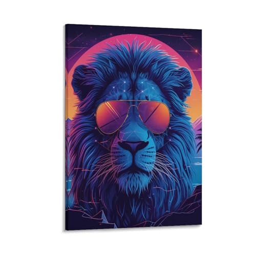 Lion rétro Murale Décoration sur toile de format 50x75cm pour intérieur de salon élégant
