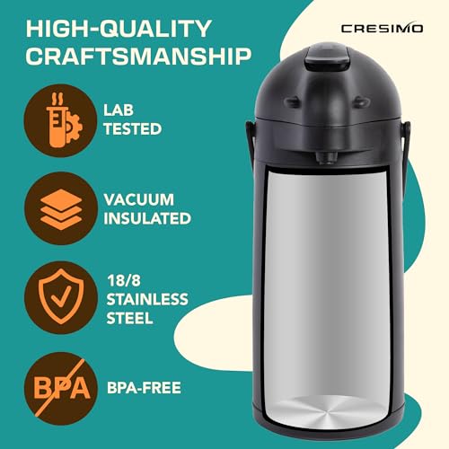 Airpot Coffee Dispenser With Pump - 12 Hours Hot, Black Coffee Thermal Carafe for Hot Drinks - Hot Water Dispenser with Pump, Tea Flask for Hot Beverages -Large Coffee Carafe, Carafe for Hot Liquids