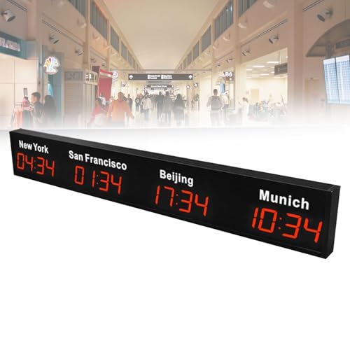 Horloge murale numérique multi-fuseaux horaires, horloge universelle à LED, affichage 3/4/5 villes, pour entreprises multinationales, hôtels,...