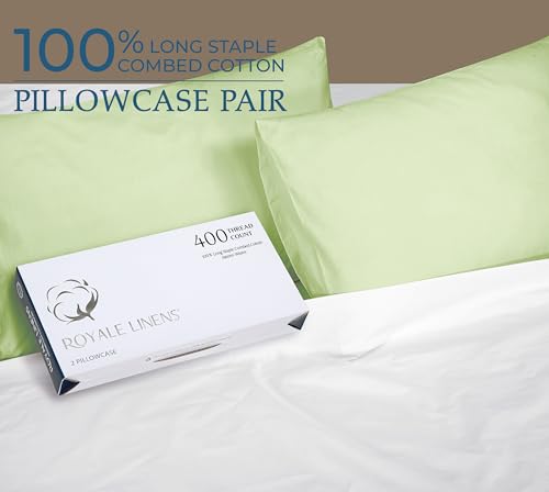 Image of Royale Linens 400 Thread Count 100% American Grown Cotton King Pillowcase Set - Luxury Sateen King Pillow case - 20 inchx40 inch Inch Soft & Smooth Set of 2 Green Pillowcases - (King, Florentine Sage)