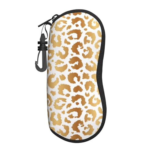 Lyngora Soft Sunglasses Case, Gold leopard fashion print Glasses Cases for Women Men, Lightweight Neoprene Zipper Glasses Case Eyeglass Cases with Hook