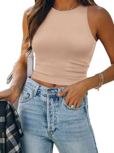 Image of ATHMILE Womens Double Lined Crop Tank Tops Casual Basic Shirts Sleeveless Workout Tops Cute Summer Clothes Teen Girls