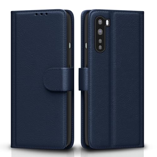 Image of Pikkme Flip Cover for Oneplus Nord| Leather Finish | Shockproof with Card Pockets & Wallet Stand | Ultimate Protection Case(Blue)