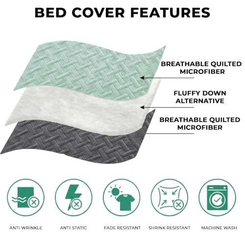 Image of Story@Home Reversible Quilted Bed Cover King Size Bed | 400 TC Ultrasonic Bedspread AC Blanket | Comforter for Double Bed - Bedcover for Double Bed with 2 Pillow Cases 250x225 CM - Sea Foam & Mint