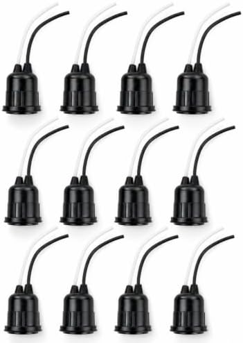 Longdex 12pcs Lamp Base Waterproof Black Pigtail Lamp Holder Socket 250V 6A