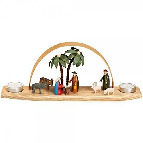 Arche lumineuse crèche de Noël multicolore bougie avec âne et bœuf de 14 cm