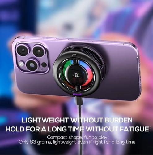 Image of Cubonic CX19 15W Mobile Cooler with Wireless Charging, LED Display, RGB Lights, Magnetic + Clip Cooling Fan for iPhone 12 & Above, Android Phones, Tablets | Type-C Input