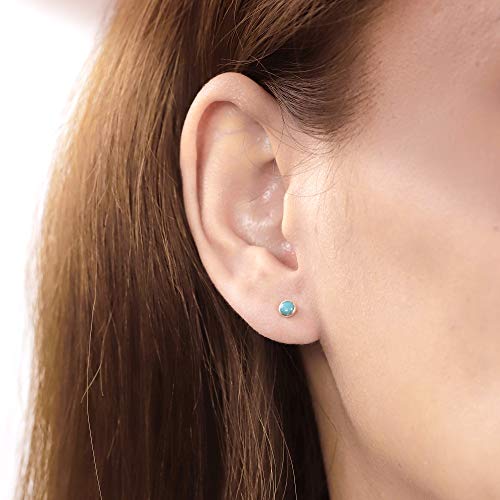 Boma Jewelry Sterling Silver Mini Blue Turquoise Circle Inlay Stud Earrings #TOP1