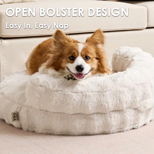 EHEYCIGA Medium Dog Bed and Large Cat Couch – Fluffy Faux Rabbit Fur Pet Sofa for Small and Medium Dogs, Washable Removable Cover, Waterproof and Non-Slip, 30 Inch, Cream - Image 4