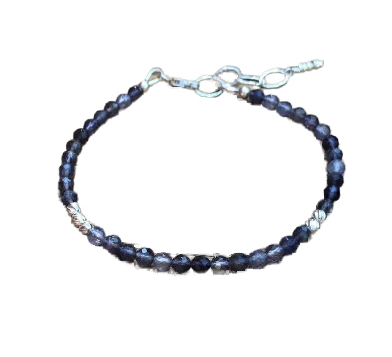 Bracelet iolite 4mm en pierres facettées et fermoir argenté chic LKBEADS