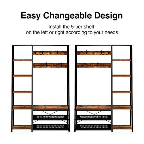 Rolanstar Hall Tree With Storage Bench, 5-In-1 Entryway Shelf With Coat Rack, 70.8" Coat Stand With 5 Side Shelves, 9 Hooks And Shoe Bench Rustic Brown #TOP3