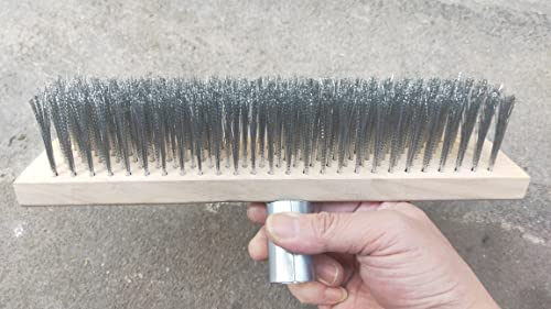 Image of 12 inch Heavy-Duty Rough Surface Floor Brush,Stainless Steel Wire Large Deck Scrub Brush 12 inch x 2.7 inch Removes Snow, Dirt & Grime on Drivways, Steps, Patios, Decks, Tile, Cement Without Stick (12 inch)