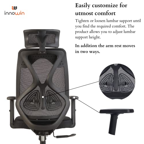 Image of INNOWIN Tokyo Office Chair,High Back Mesh Ergonomic Home Office Desk Chair with 3 Years Warranty, Adjustable Armrests,Adjustable Lumbar Support,Tilt Lock Mechanism (Black)