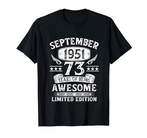 Regalo 73 Años Cumpleaños Hombre Original Septiembre 1951 Camiseta