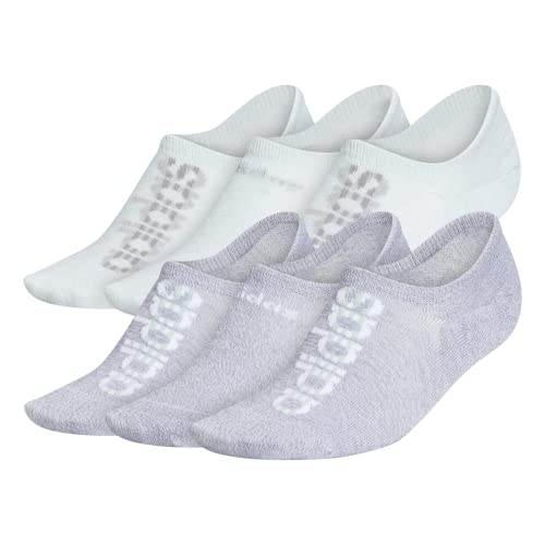 adidas womens Superlite Linear Super No Show Socks (6-Pair), White - Grey Marl/White/Green Tint White - Grey Marl/White White - Grey Marl, Medium