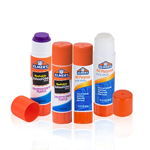 The Mega Deals Elmers Glue Sticks - 4 Count Variety Pack Includes 2 Count White Glue Stick and 2 Count Purple Glue Sticks - School Supplies for Kids, Glue Sticks for Kids Crafting, Clear,White,Purple