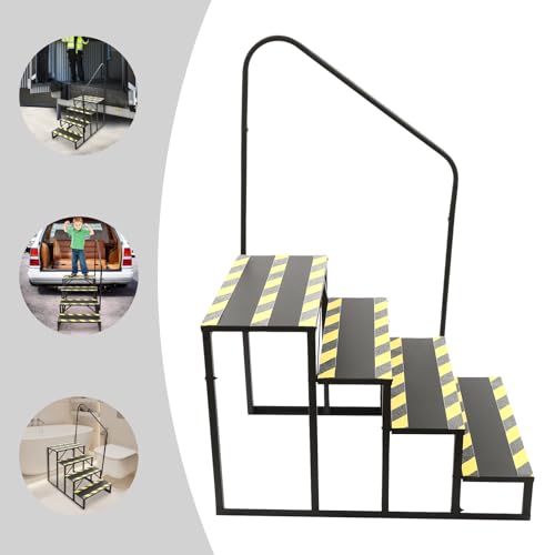 Escalera de 4 peldaños con barandilla 450 lb acero portátil miniatura 6