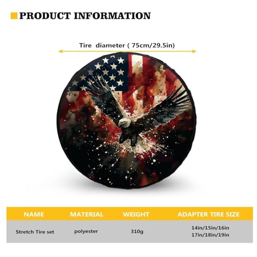 Image of Pensura Spare Tire Covers Waterproof Dust-Proof Vintage US Flag Bald Eagle Wheel Covers Car Accessories for Travel Trailer SUV Truck Travel Trailer 14-19 inch