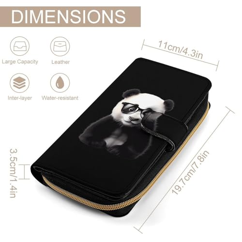 Panda With Eye Glasses Fashion Women's Wallet RFID Blocking Bifold Clutch Purse Compact Card Holder 19.7x11x3.5cm2