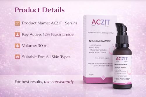 Image of AC-ZIT 12% Niacinamide Face Serum | Acne Marks, Hyperpigmentation & Oil Control | With 3% PAD, Licorice & Green Tea Extract | For All Skin Types, (30ml)