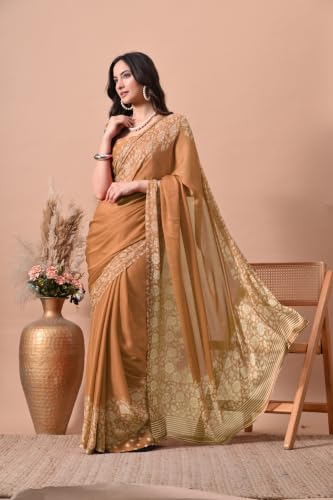 Image of MIRCHI FASHION Women Saree | Chiffon Chevron Zig Zag Printed Office Wear Sari with Blouse