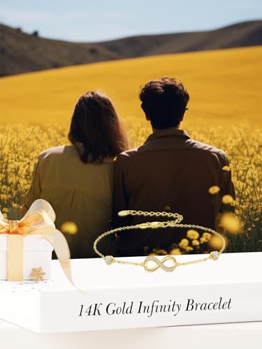 14k Gold Infinity Bracelet for Women 14k Solid Gold Infinity Moissanit Ankle Bracelets Infinite Love Jewelry Birthday Anniversary Mothers Day Gifts for Mom Wife Her Girlfriend, 6.5+1+1inches4