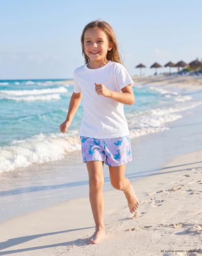 Image of AMYNICE Girls Beach Board Short with Liner Quick Dry Active Jellyfish Print | Swimming Trunks Swimsuit with Pockets Drawstring Surfing, Beach, Vacation and Holiday for Toddler Baby girl